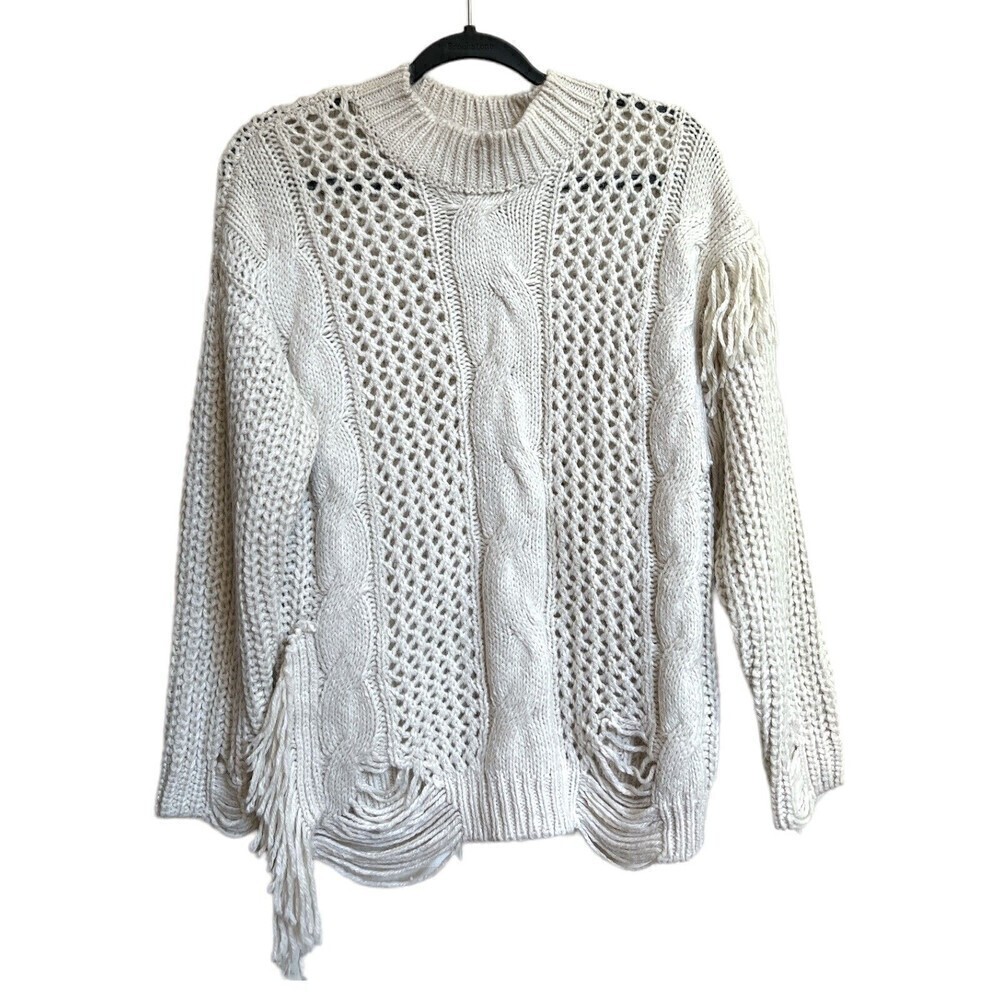 Forever 21‎ Contemporary Womens Beige Boho Long Sleeve Knit Sweater Size S